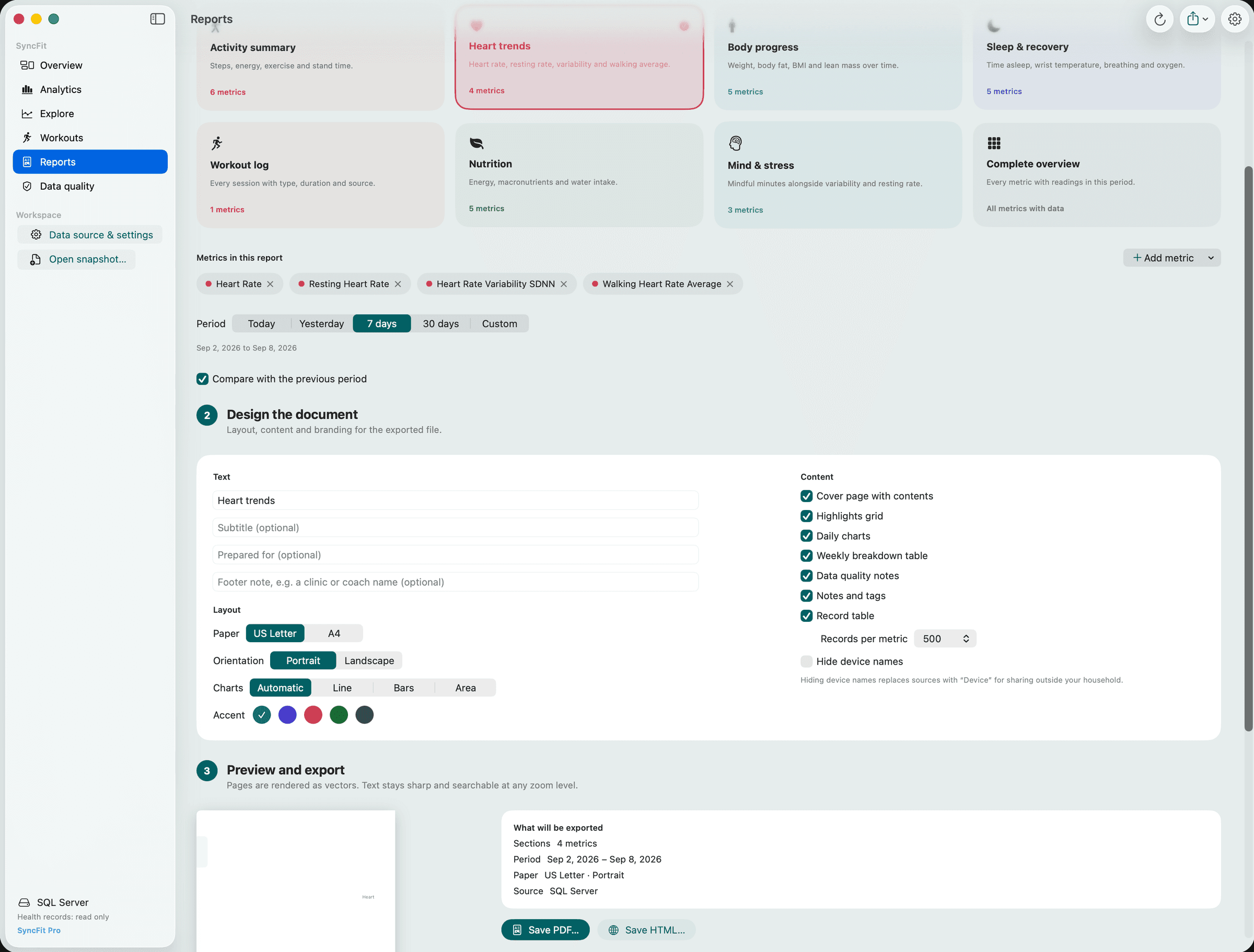 Reports workspace
